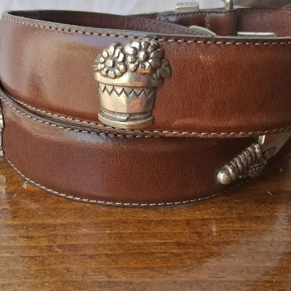 Talbots Vintage Western Brown Leather Belt with Silver Buckle - Picture 12 of 12